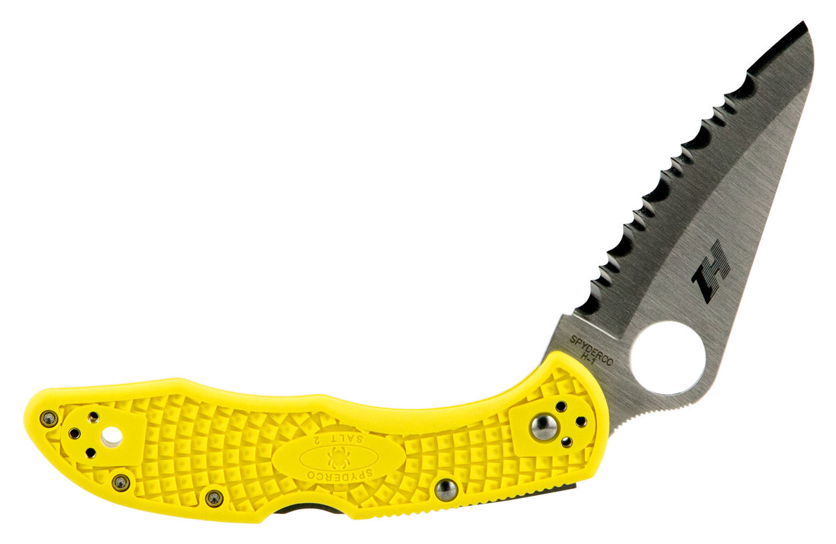 Spyderco C88SYL2 Salt 2 3" Serrated H1 Steel Folding Pocket Knife Yellow FRN Handle Back Lock with Clip