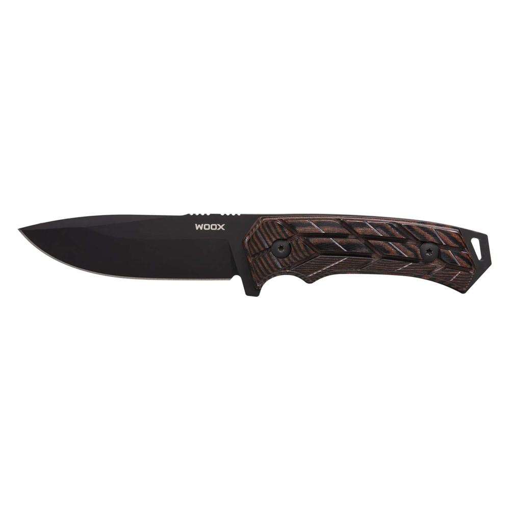 WOOX Rock62 X-Grip Fixed Blade Mil-Spec Black Knife Brown Micarta X-Grip Handle