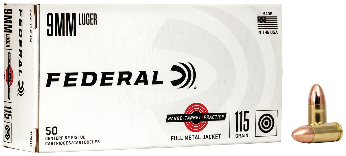Federal 9mm Luger / Parabellum Range & Target 115 grain Full Metal Jacket ammunition