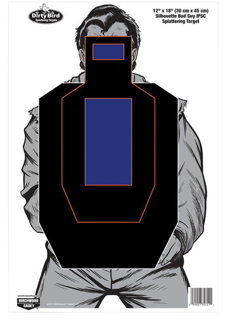 Birchwood Casey 35721 Bad Guy IPSC Silhouette Dirty Bird Pistol Targets 12"x18" Black/Blue/White 100Pk