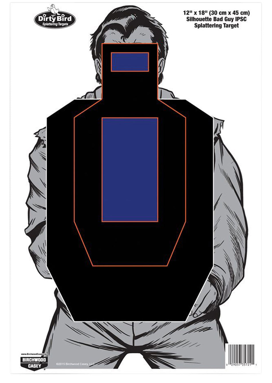 Birchwood Casey 35721 Bad Guy IPSC Silhouette Dirty Bird Pistol Targets 12"x18" Black/Blue/White 100Pk