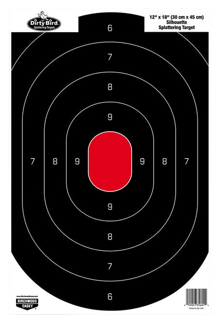 Birchwood Casey 35601 Dirty Bird Pistol Silhouette Target 12"x18" Tagboard White Splatter Black/Red 100 Pk