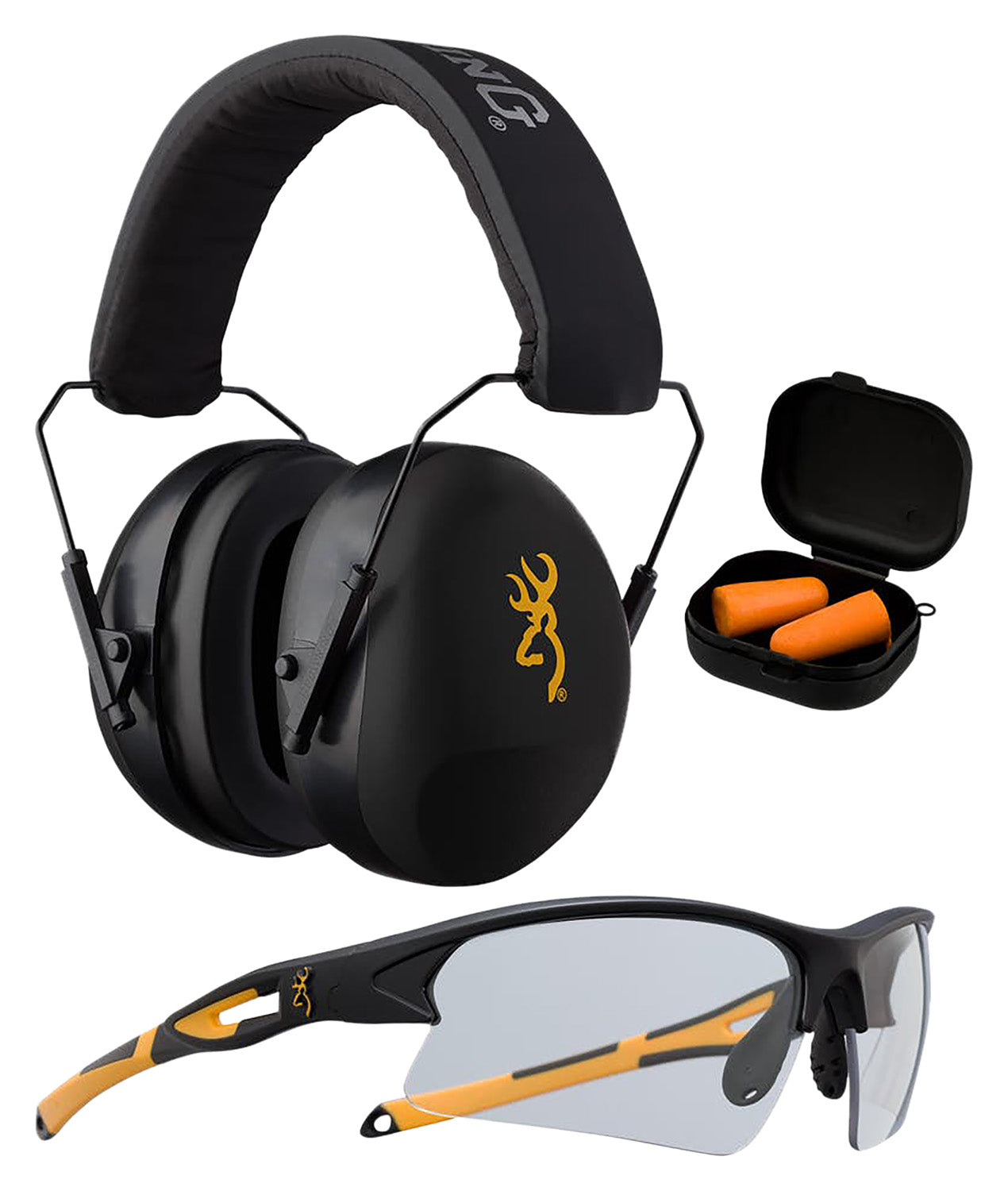 Browning Range Kit Polycarbonate Glasses with Earmuffs and Foam Earplugs 27 dB Black Adult