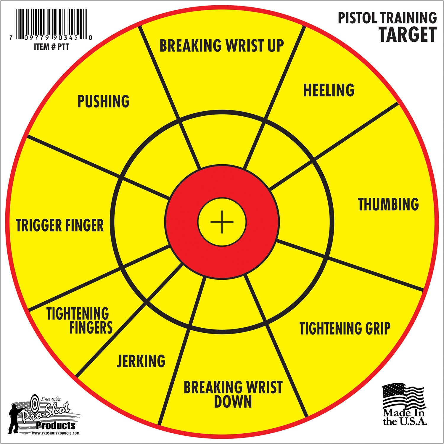 Pro-Shot PTT6PK 12" Diagnostic Bullseye Pistol Training Paper Targets 6 Pack
