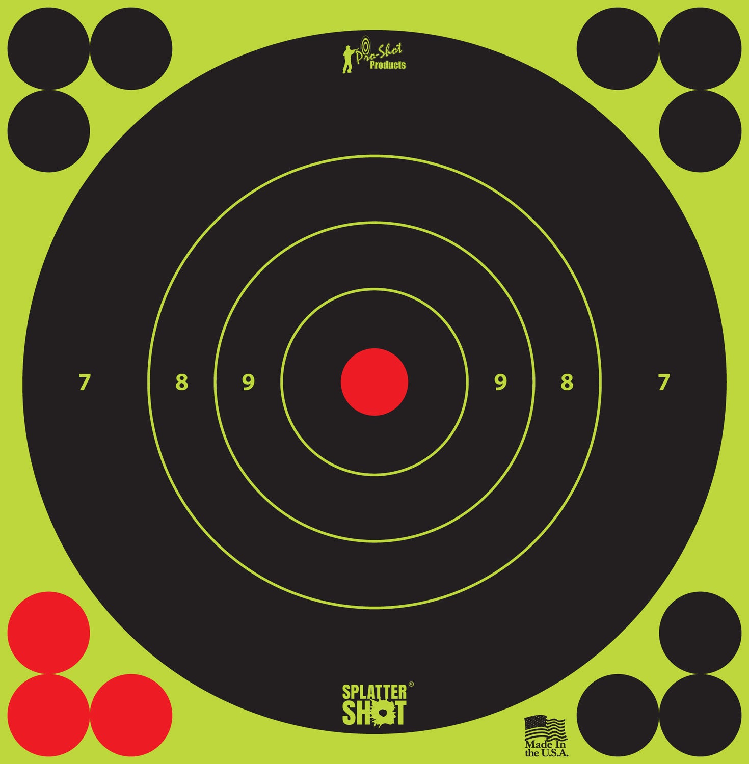 Pro-Shot 6BGREEN12PK SplatterShot 6" Bullseye Adhesive Targets Black/Green 12 Pack
