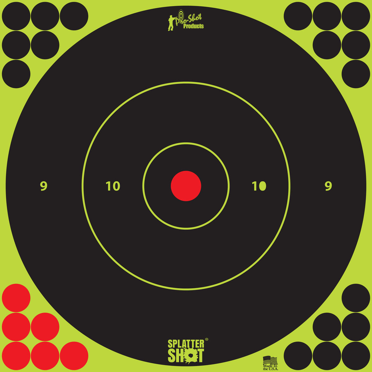 Pro-Shot 12BGREEN5PK SplatterShot 12" Bullseye Adhesive Targets Black/Green 5 Pack