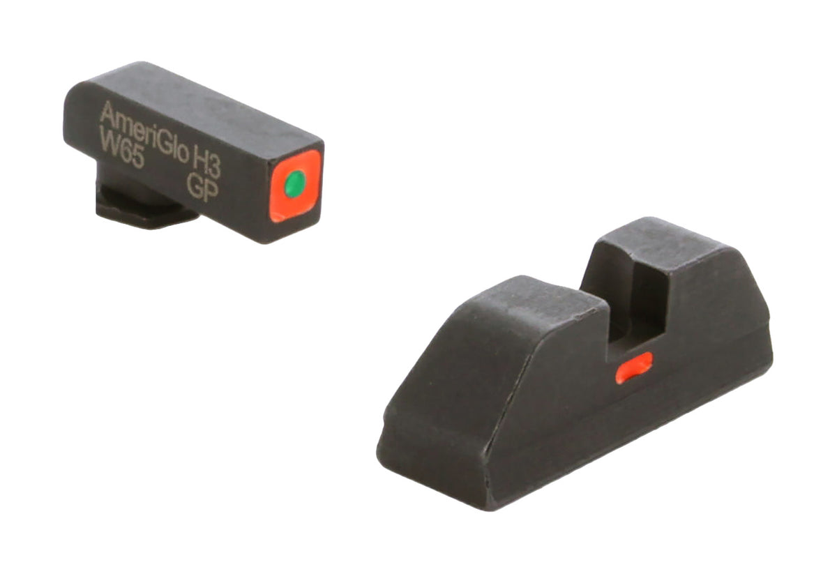 AmeriGlo GL616 CAP High Visibility Glock Sight Set Green Tritium Orange Front Sight Orange-Bar Rear