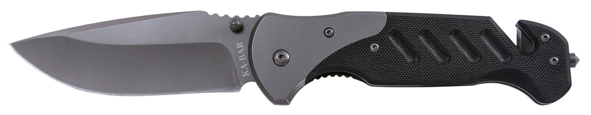 Ka-Bar 3085 Coypu 3.75" Plain Stonewashed 5Cr15MoV Folding Knife, Black G10 Handle with Glass Breaker Tip