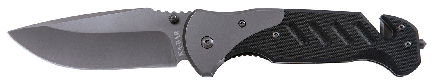 Ka-Bar 3085 Coypu 3.75" Plain Stonewashed 5Cr15MoV Folding Knife, Black G10 Handle with Glass Breaker Tip