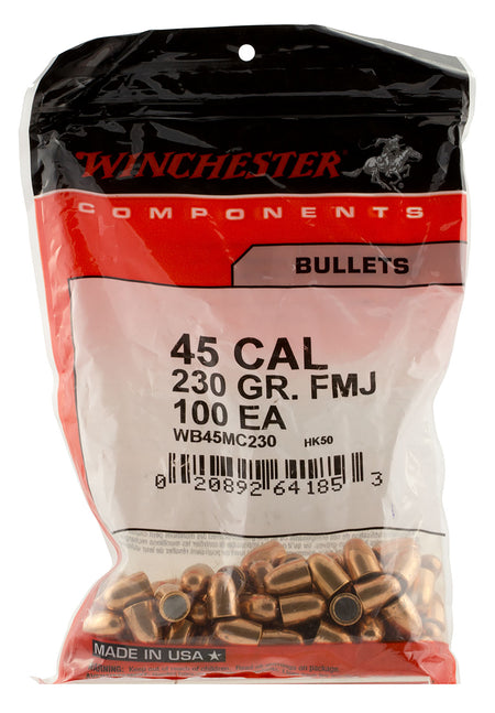 Winchester 45 Caliber 230 Grain Full Metal Jacket TC Component Bullets 500/Box
