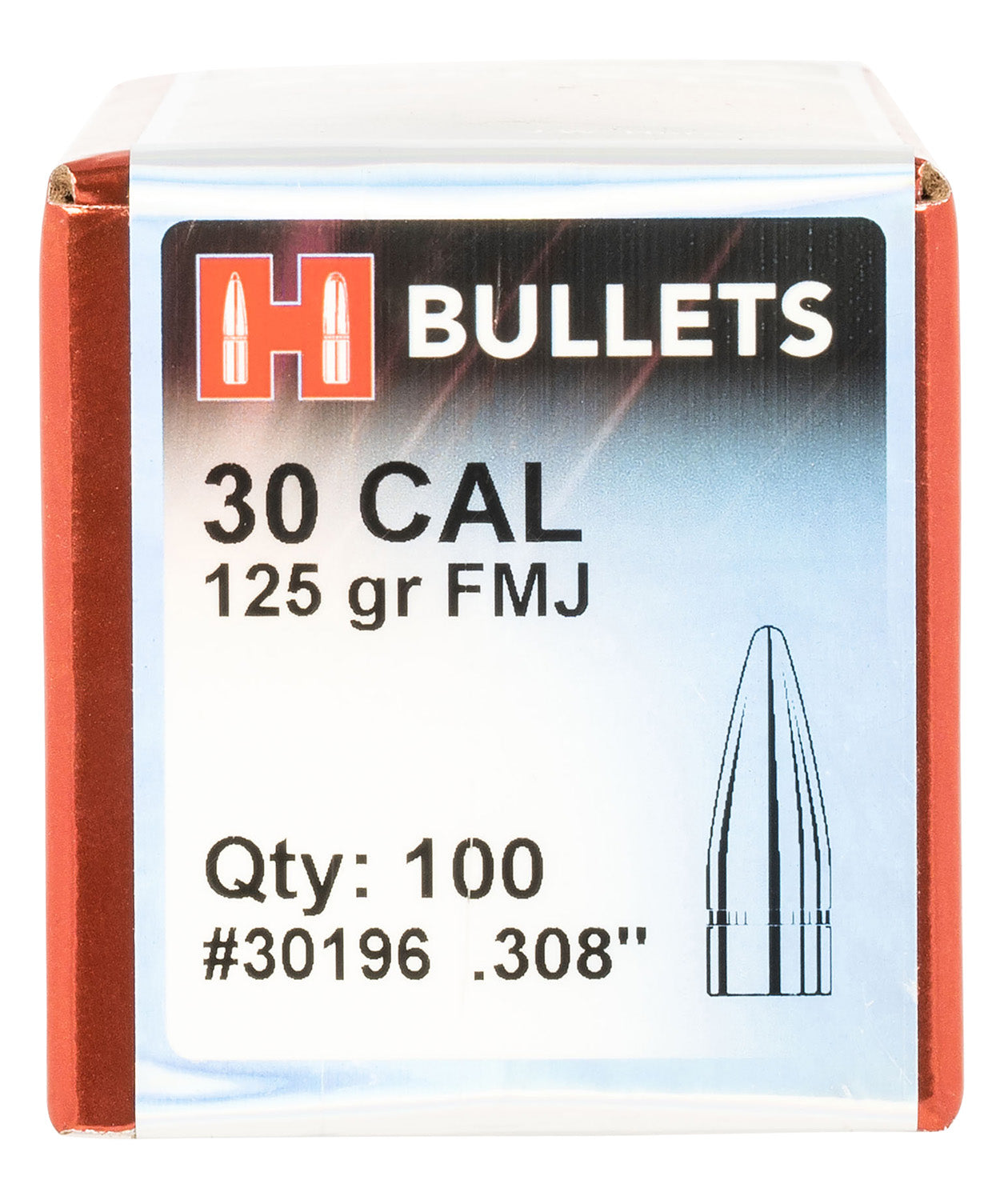 Hornady FMJ 30 Caliber .308 125 Grain Full Metal Jacket Bullets 100 Per Box