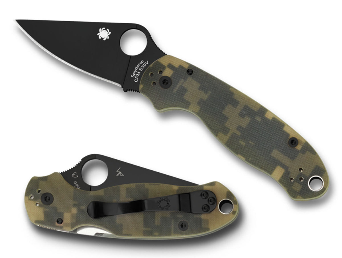 Spyderco C223GPCMOBK Para 3 2.95" DLC CPM S30V Drop Point Folding Knife Digital Camo G10 Handle with Clip