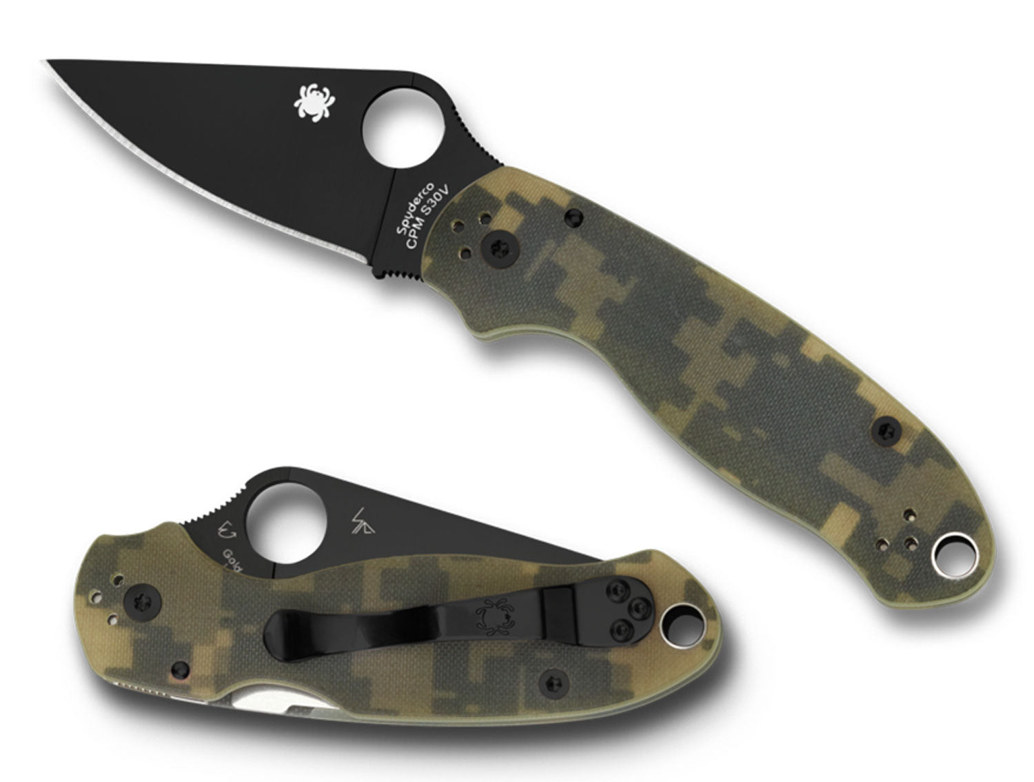 Spyderco C223GPCMOBK Para 3 2.95" DLC CPM S30V Drop Point Folding Knife Digital Camo G10 Handle with Clip