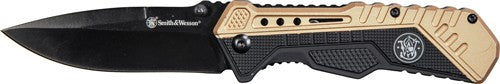 S&W Black/FDE Spring Assist Knife 3.5" Black Blade Rubber and Aluminum Handle
