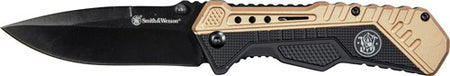 S&W Black/FDE Spring Assist Knife 3.5" Black Blade Rubber and Aluminum Handle