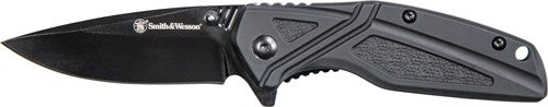 S&W Black Rubber Handle 3" Black Oxide Blade Pocket Knife with Clip
