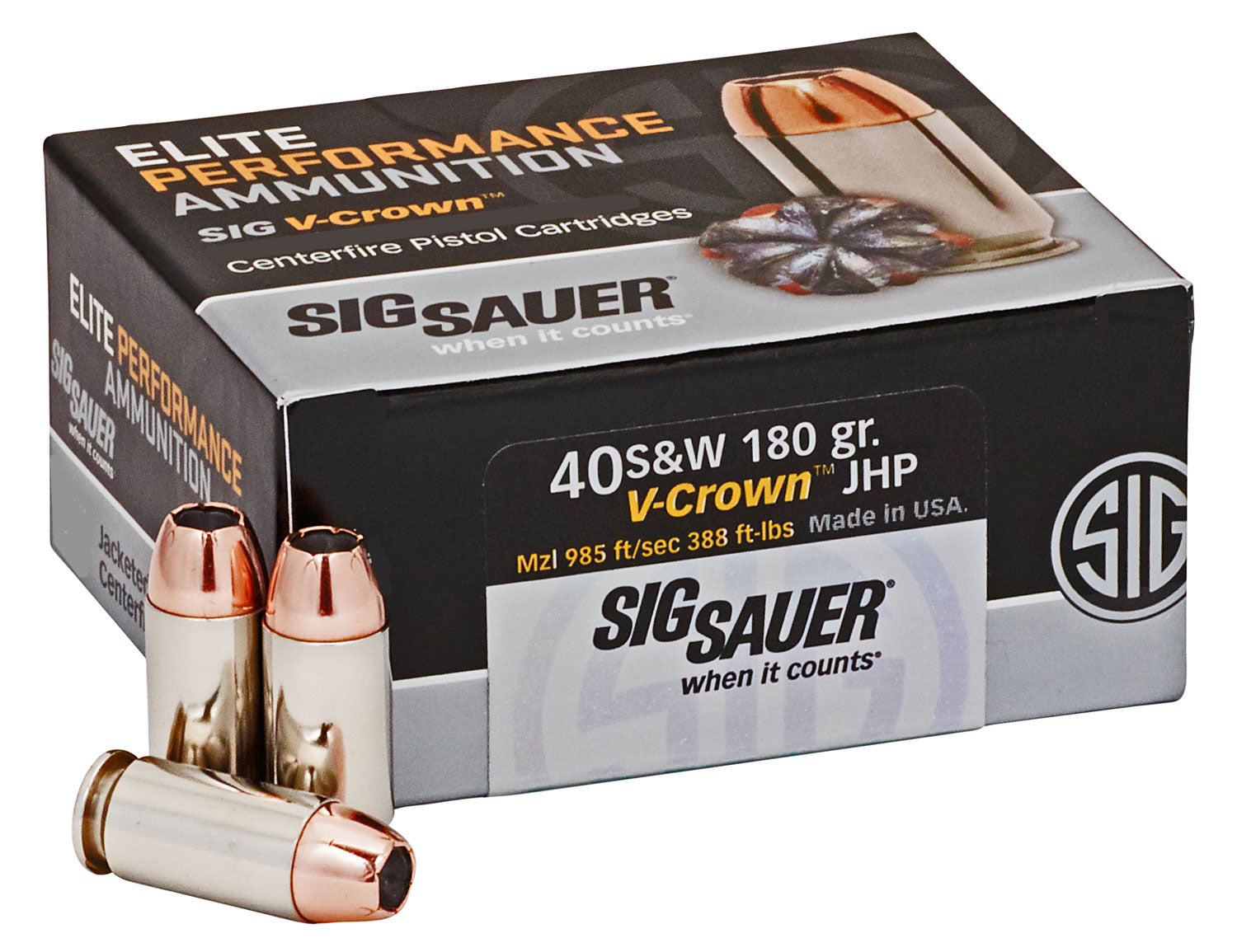 Sig Sauer Elite Performance V Crown Jacketed Hollow Point 180 Grain .40 S&W 985 fps 798681501717