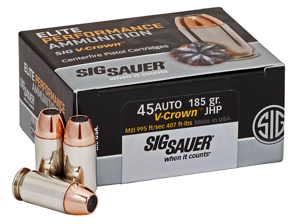 Sig Sauer Elite Performance V Crown Jacketed Hollow Point 185 Grain .45 ACP/Auto 995 fps 798681501670