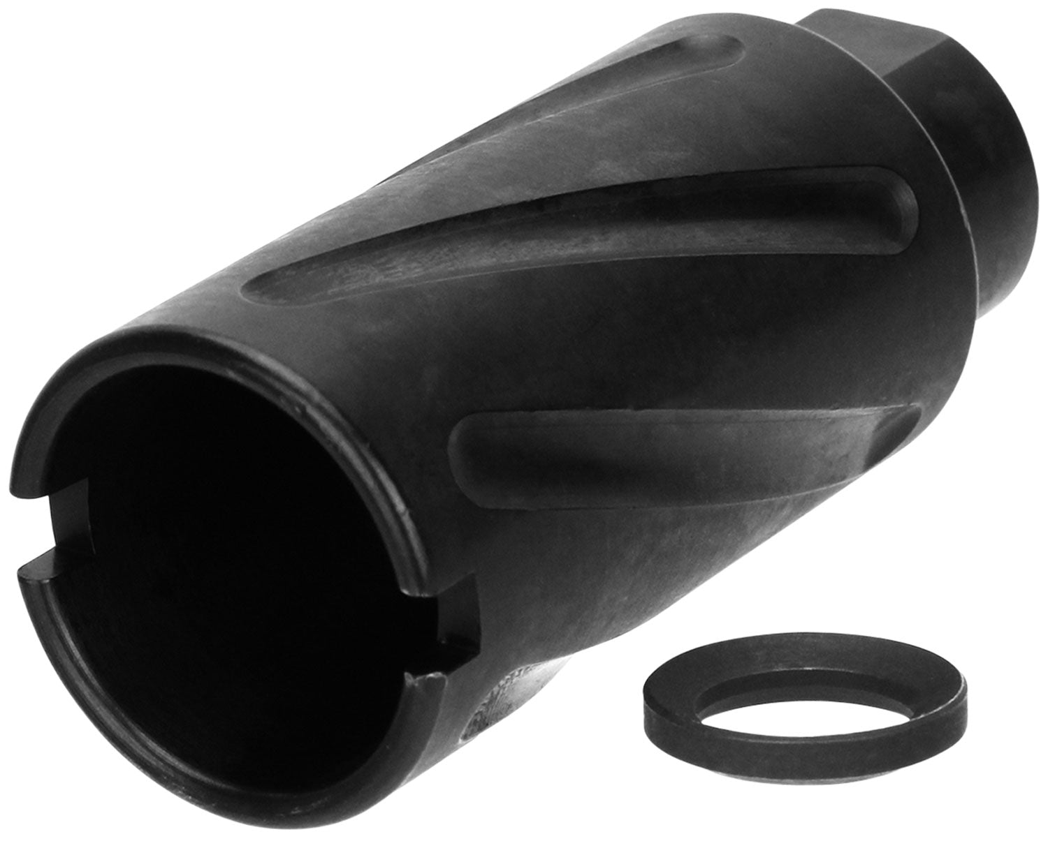 TacFire Spiral Fluted Muzzle Brake Black Oxide 1/2"-36 2.60" OAL for 9mm AR MZ10079MMN
