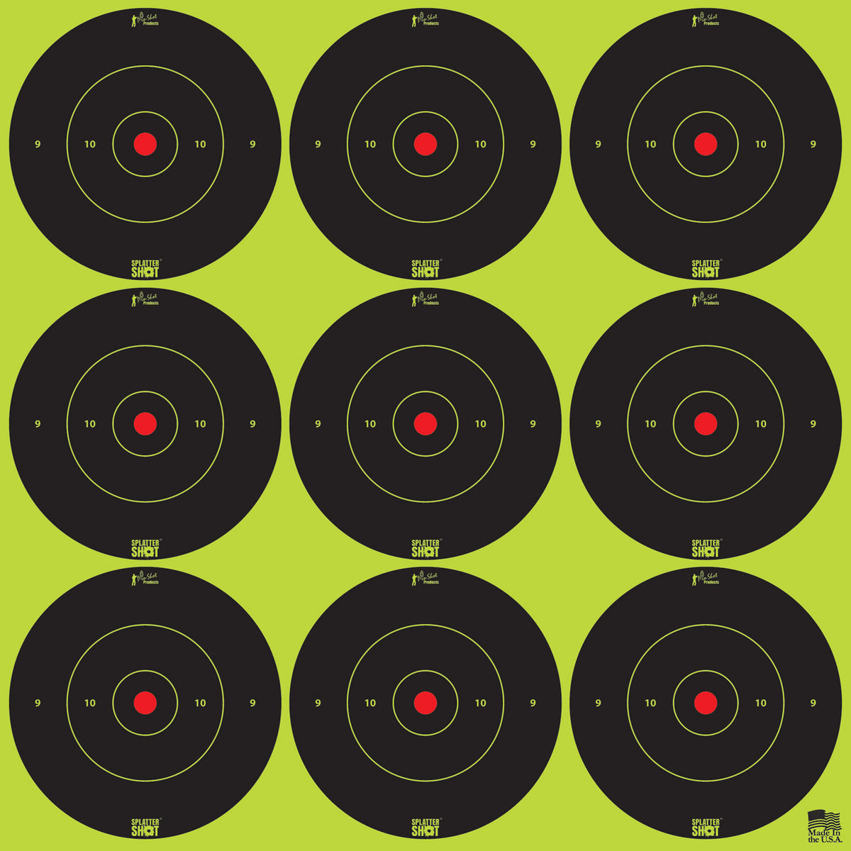 Pro-Shot 2BGREEN108 SplatterShot Adhesive 2" Bullseye Paper Target Black/Green 12 Pack/108 Count