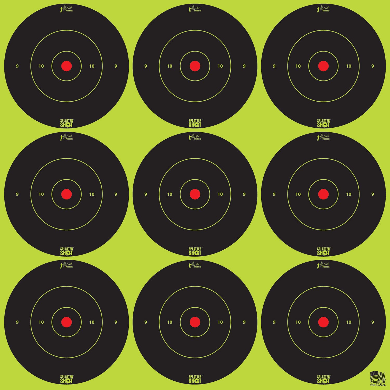 Pro-Shot 2BGREEN108 SplatterShot Adhesive 2" Bullseye Paper Target Black/Green 12 Pack/108 Count