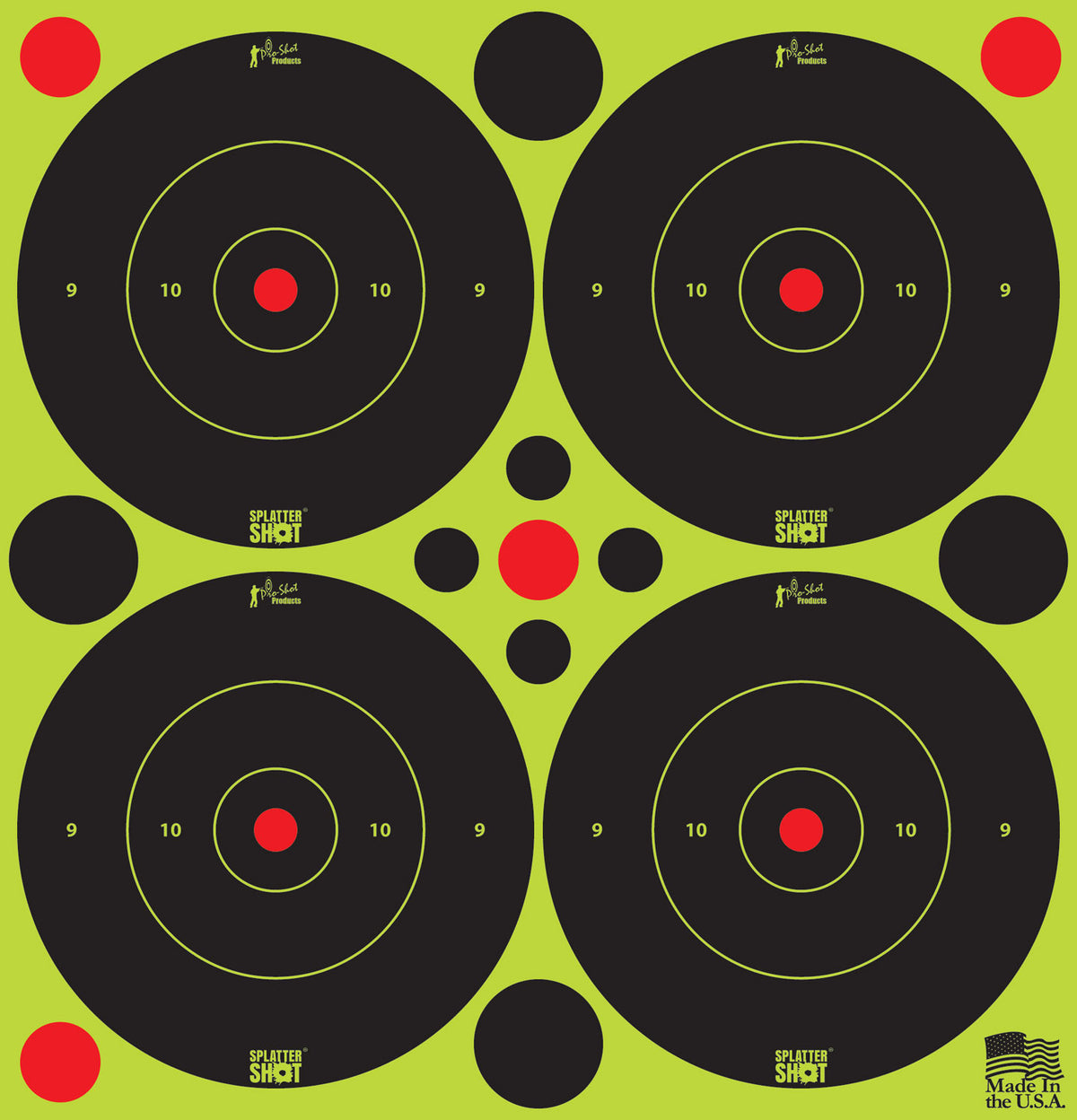 Pro-Shot 3BGREEN48 SplatterShot 3" Bullseye Adhesive Targets Black/Green 12 Sheets 48 Pack