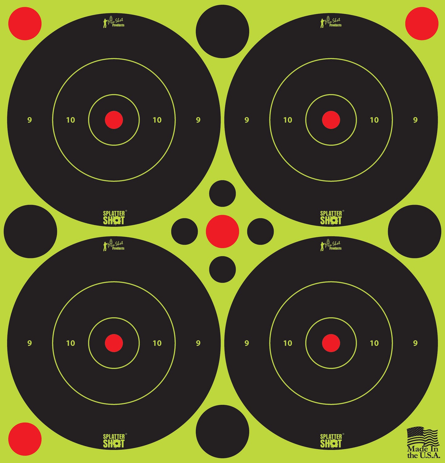 Pro-Shot 3BGREEN48 SplatterShot 3" Bullseye Adhesive Targets Black/Green 12 Sheets 48 Pack