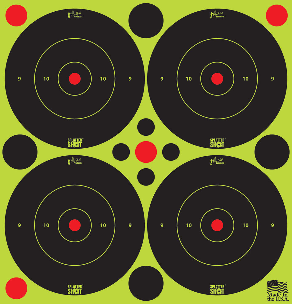 Pro-Shot 3BGREEN48 SplatterShot 3" Bullseye Adhesive Targets Black/Green 12 Sheets 48 Pack