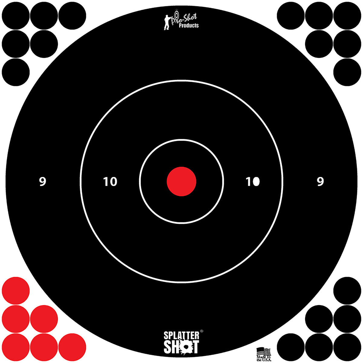 Pro-Shot 12BWHTETG12P SplatterShot Reactive 12" Bullseye Tagboard Target Black/Red 12 Pack