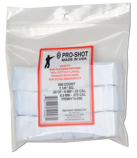 Pro-Shot 500-Pack Cotton Flannel Cleaning Patches .22 to .270 Caliber 1.125" Square