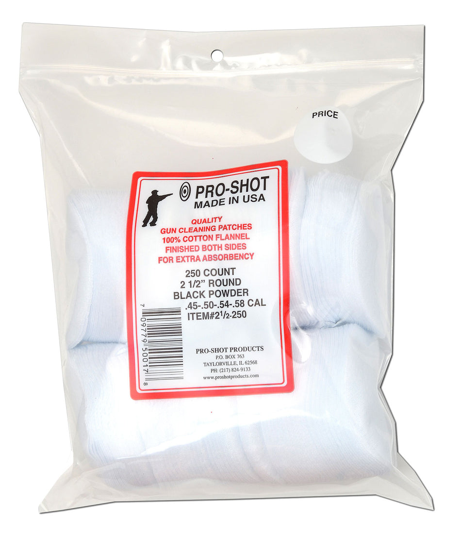Pro-Shot 250-Pack 2.5" Round Cotton Flannel Cleaning Patches .45-.58 Caliber
