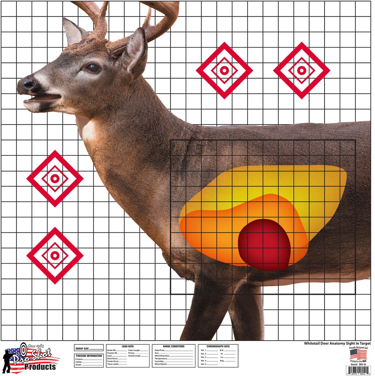 Pro-Shot WDSI5PK Whitetail Deer Sight-In Hanging Paper Targets Multi-Color 25"x25" 5-Pack