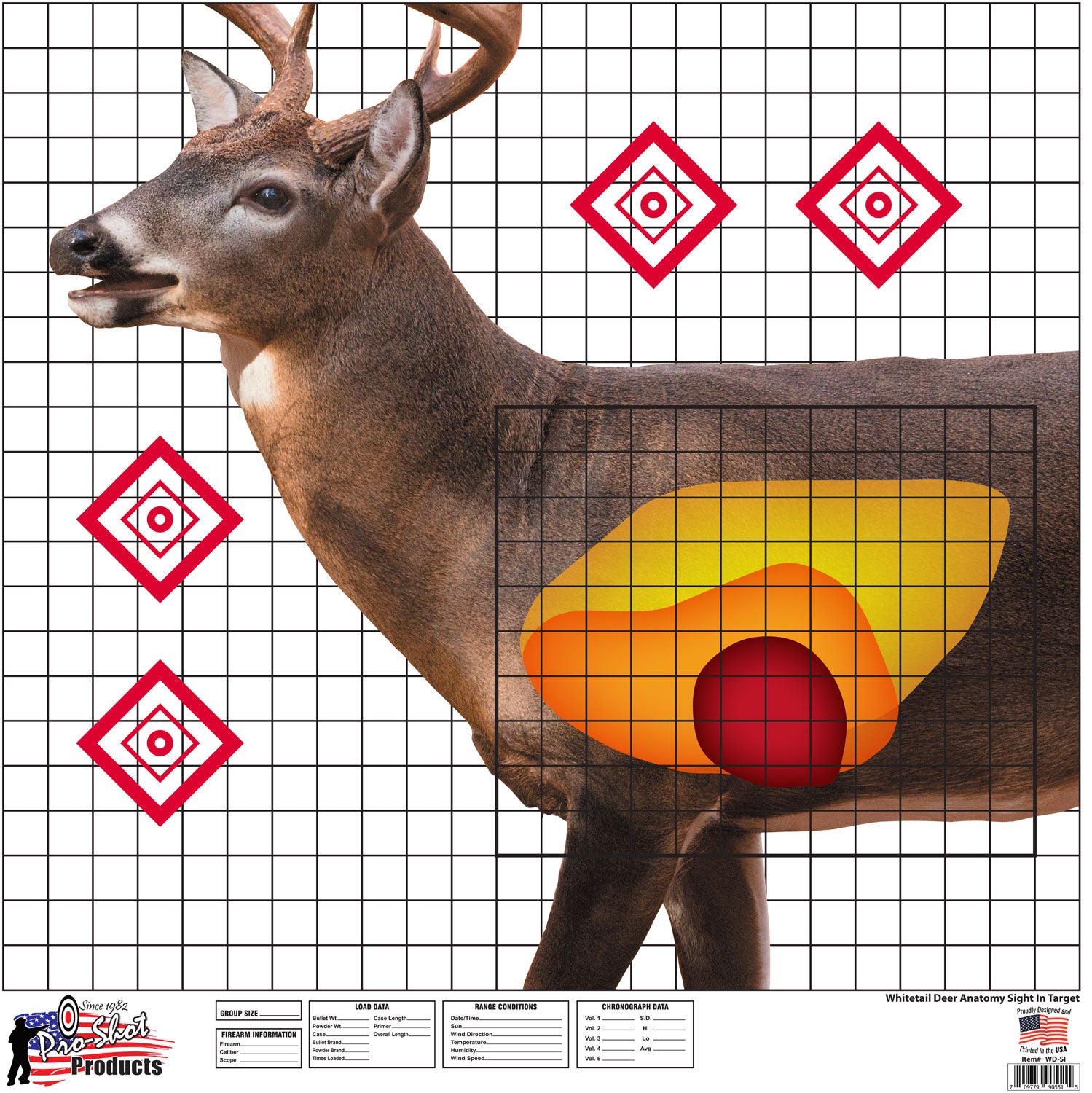Pro-Shot WDSI5PK Whitetail Deer Sight-In Hanging Paper Targets Multi-Color 25"x25" 5-Pack