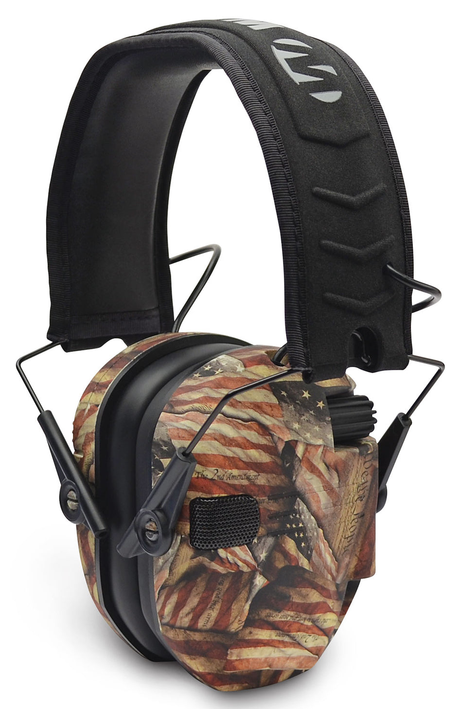Walker's GWPRSEMBARM Razor Slim 23 dB Over-the-Head USA Flag Electronic Earmuff Black Polymer