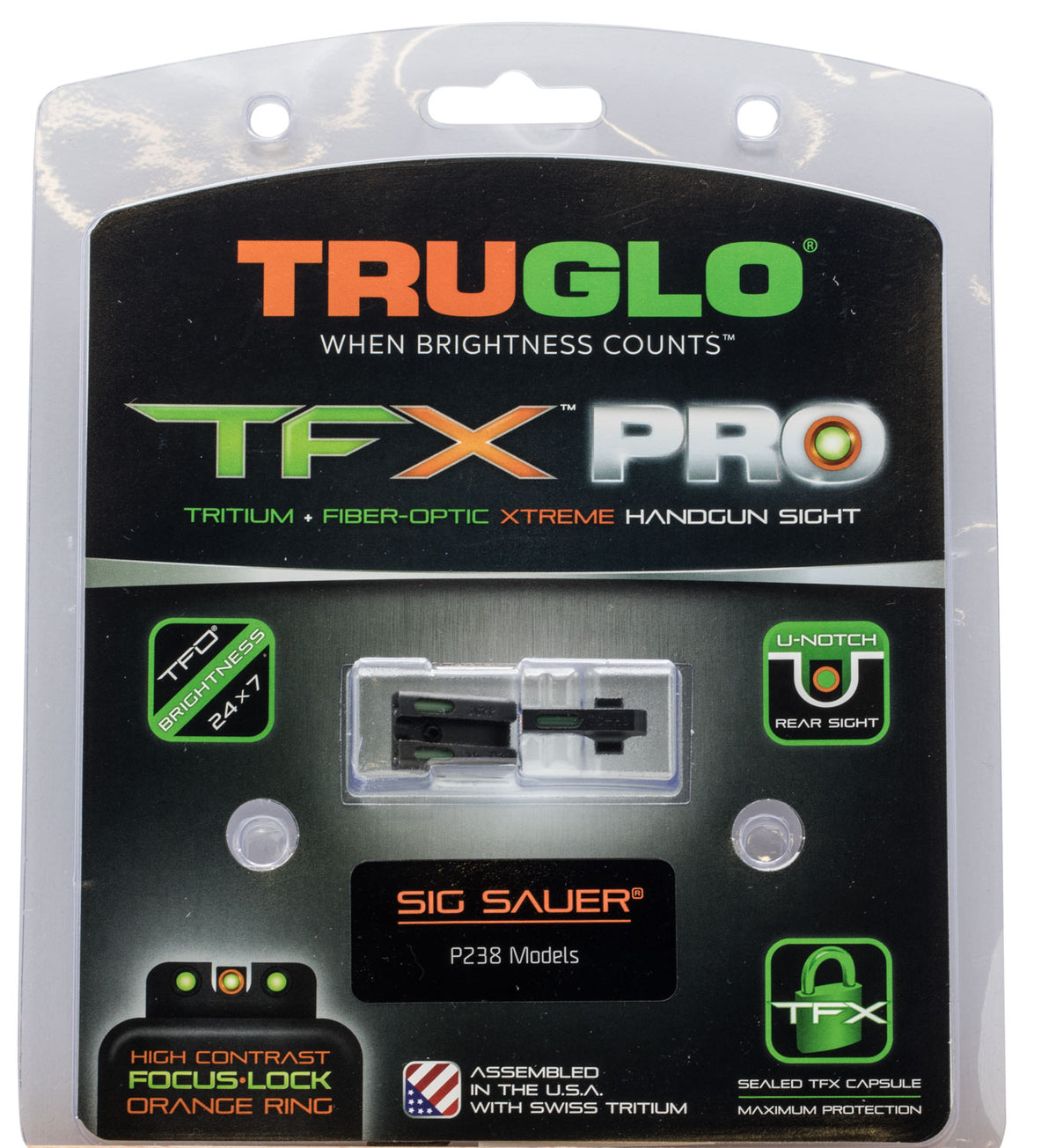 TruGlo TG13SG3PC TFX Pro Day/Night Sight Set SIG Sauer Orange Front Green Tritium Rear