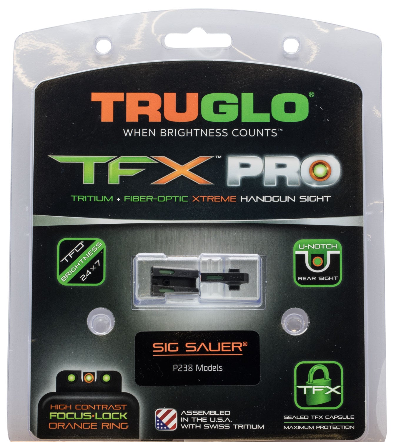 TruGlo TG13SG3PC TFX Pro Day/Night Sight Set SIG Sauer Orange Front Green Tritium Rear