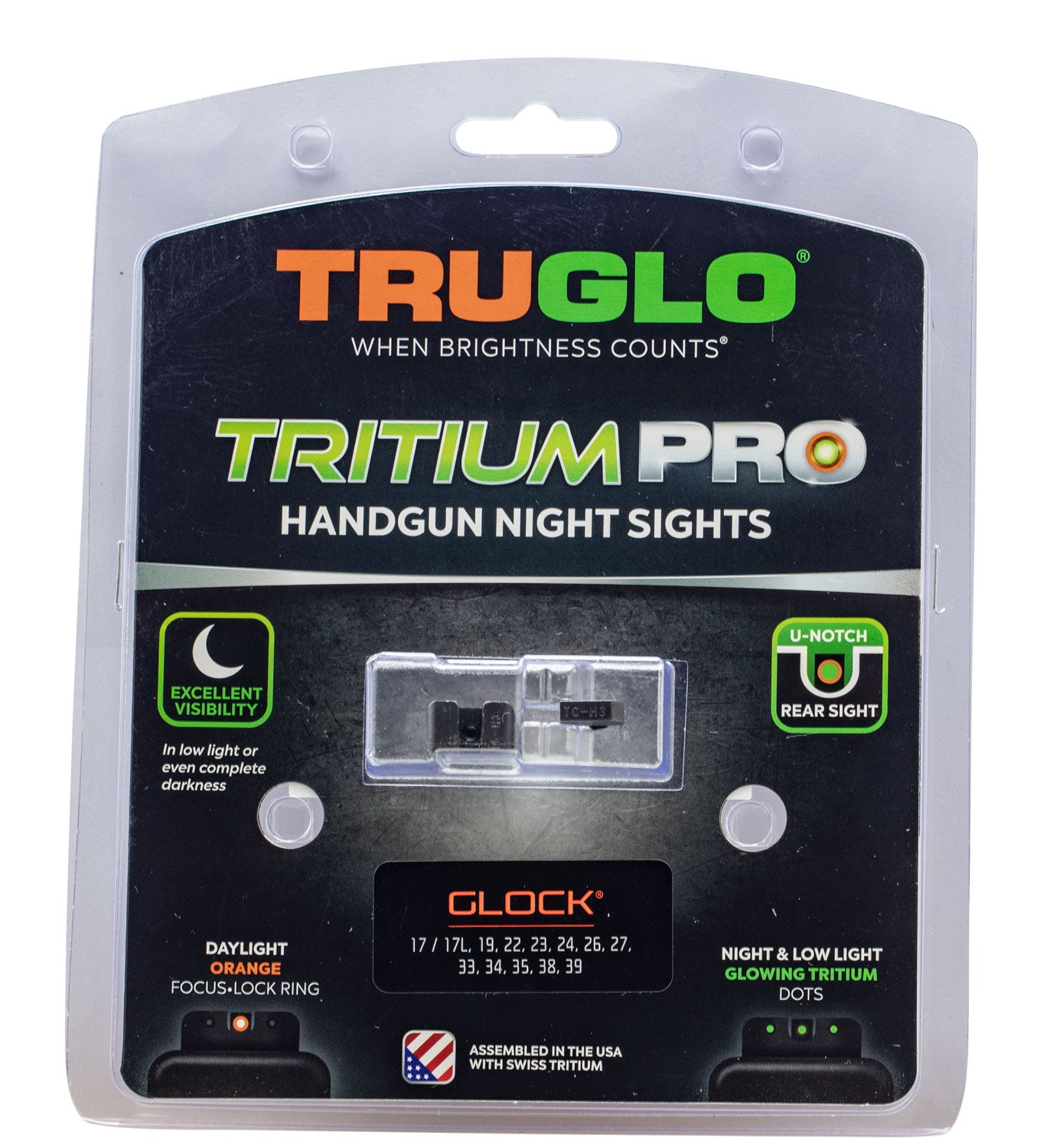 TruGlo TG231G2C Tritium Pro Night Sight Green Tritium Orange Outline Front Sight for Glock