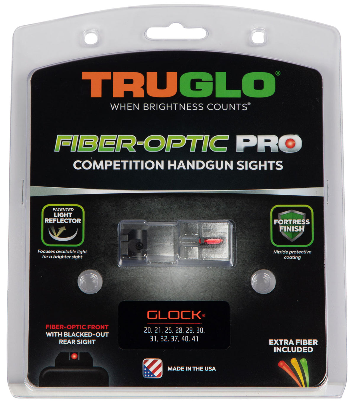 TruGlo TG132G2 Fiber-Optic Pro Glock 20/21 Sight Set Red Fiber Optic Front Serrated Blacked-Out Rear