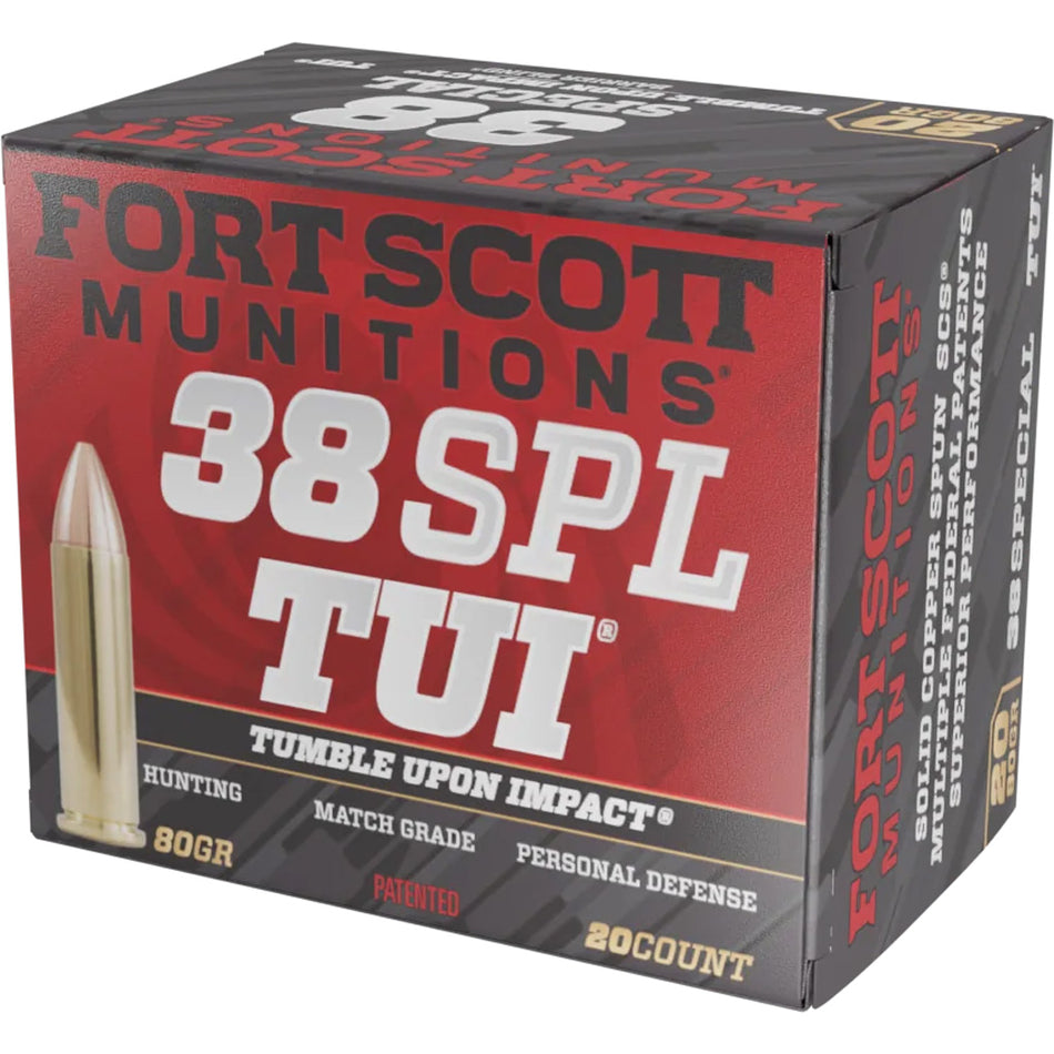 Fort Scott Munitions Tumble Upon Impact (TUI) Solid Copper Spun 80 Grain .38 Special 1190 fps 758381722126