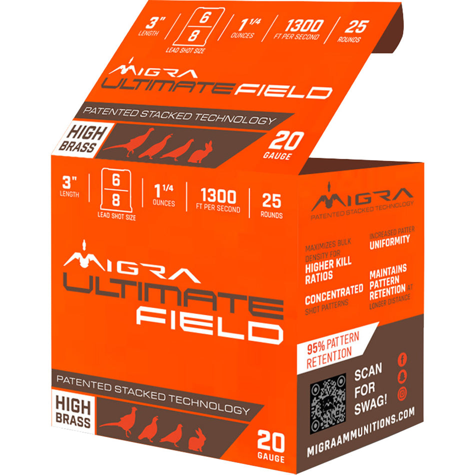 Migra 20 Gauge Shotgun Ammo  3 in 1-1/4 oz #6 / 8