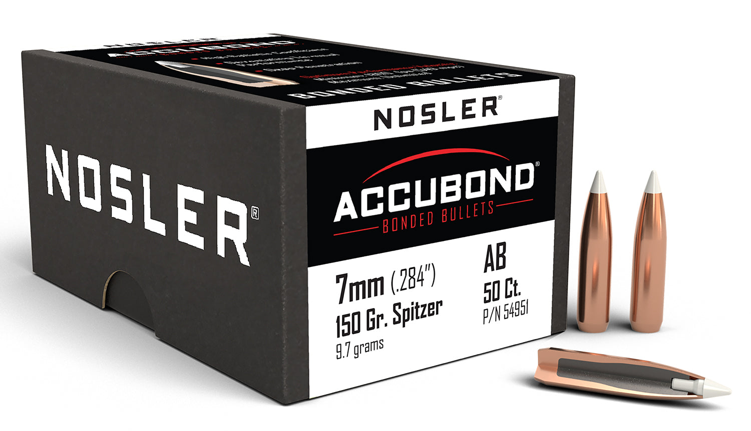 Nosler 54951 AccuBond 7mm 150 Grain Bonded Spitzer Point Rifle Bullet 50/Box