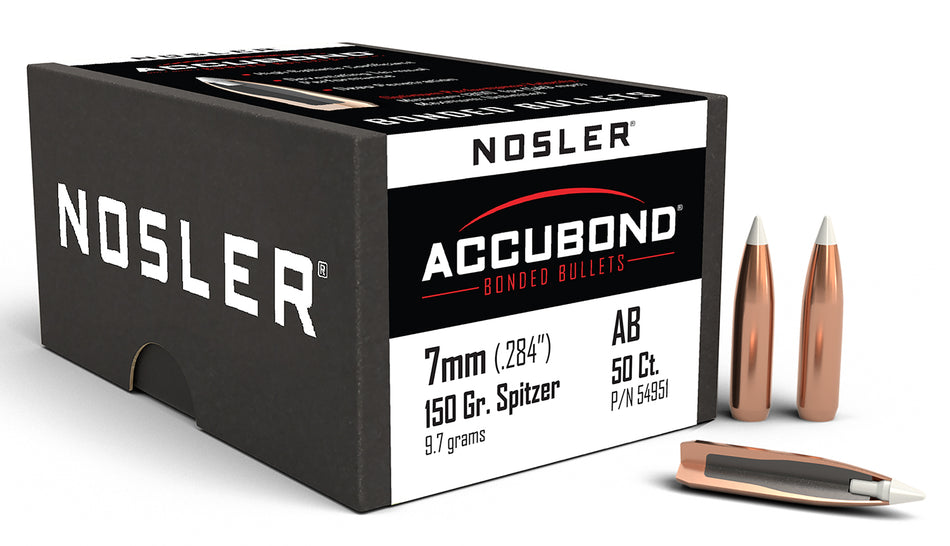 Nosler 54951 AccuBond 7mm 150 Grain Bonded Spitzer Point Rifle Bullet 50/Box
