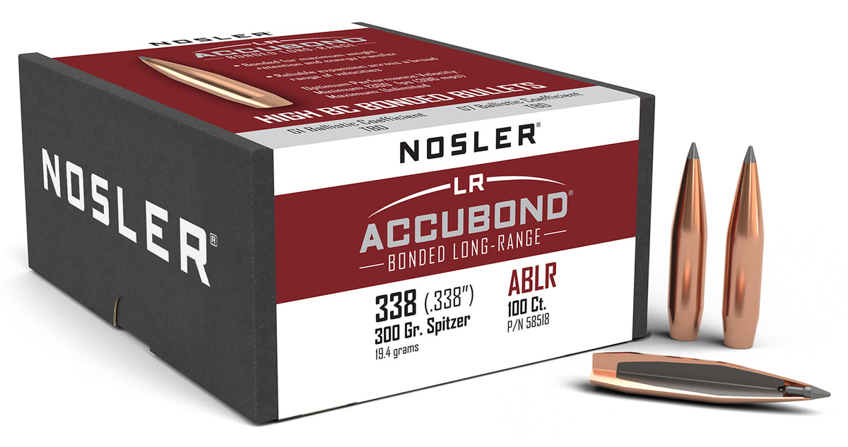 Nosler 58518 AccuBond LR 338 Caliber 300 Grain Spitzer Hunting Bullet 100/Box