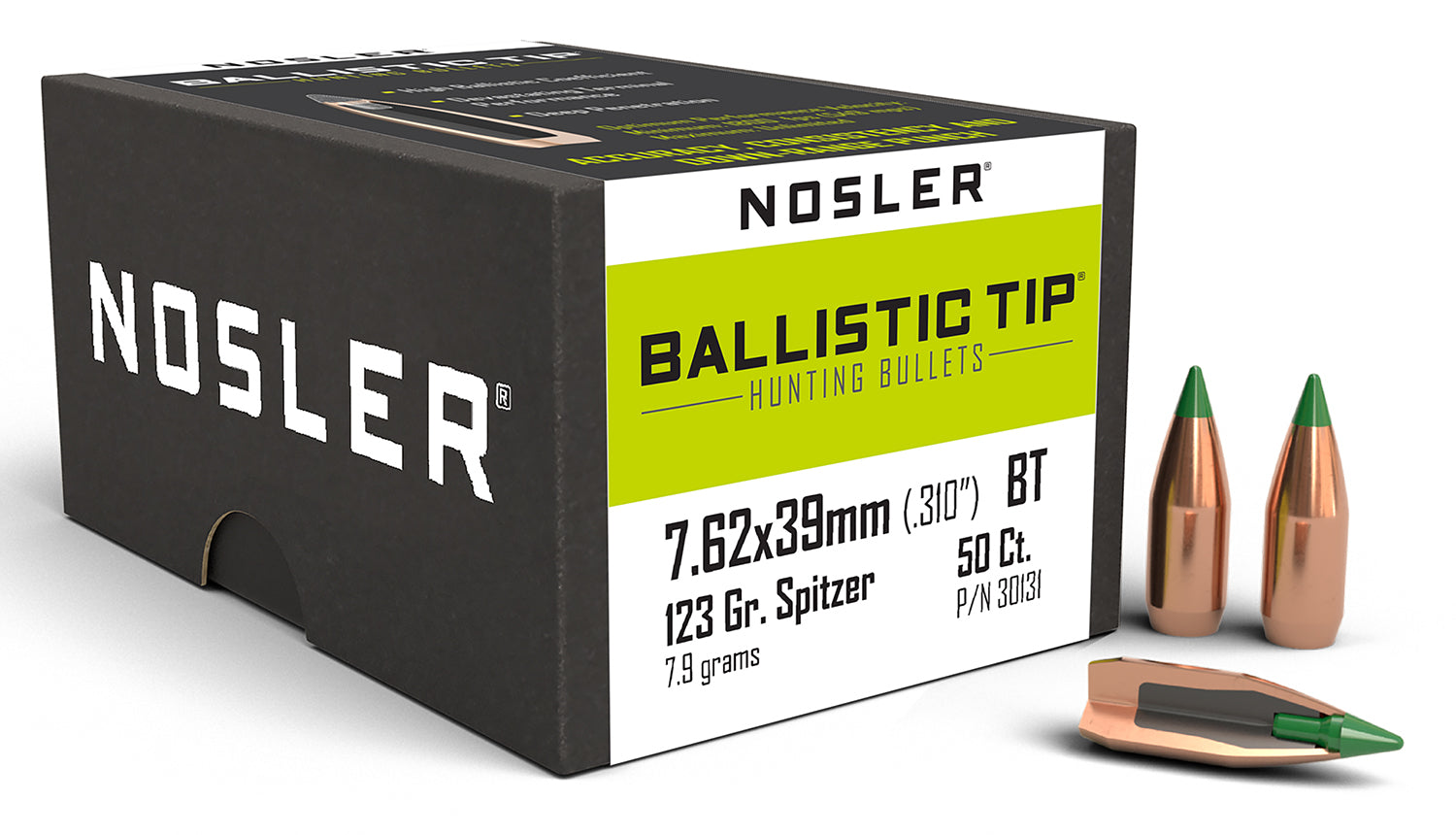 Nosler Ballistic Tip 7.62x39mm 123gr Spitzer BT Hunting Bullets 50/Box