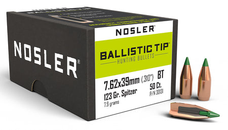 Nosler Ballistic Tip 7.62x39mm 123gr Spitzer BT Hunting Bullets 50/Box