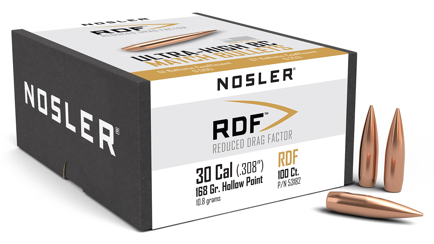 Nosler RDF Match 30 Caliber 168gr HPBT Competition Bullets 100/Box