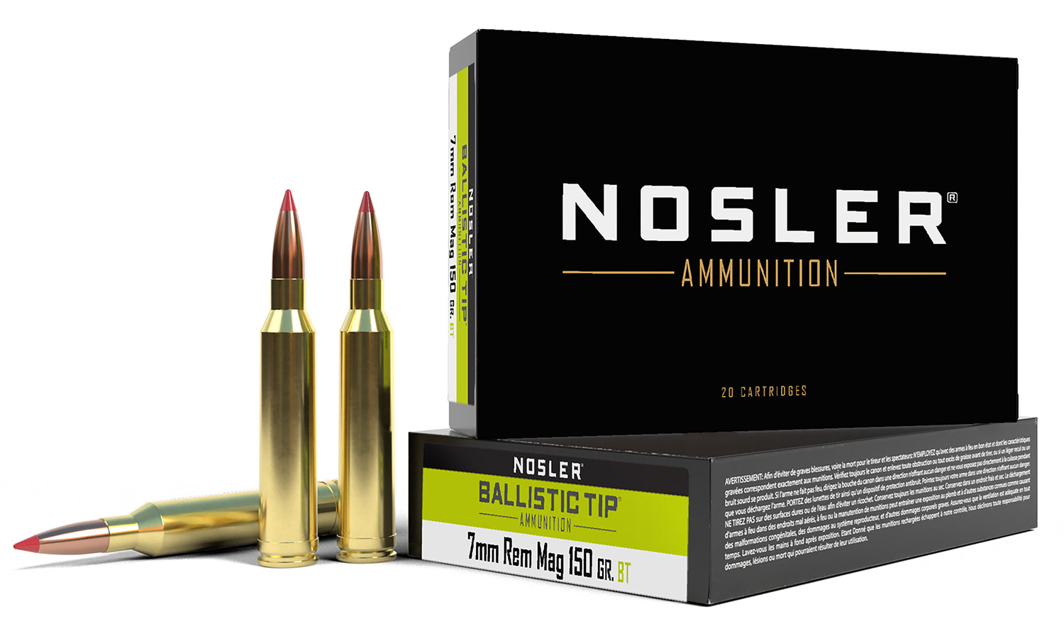 Nosler 7mm Remington Mag  150 grain Spitzer Ballistic Tip ammunition