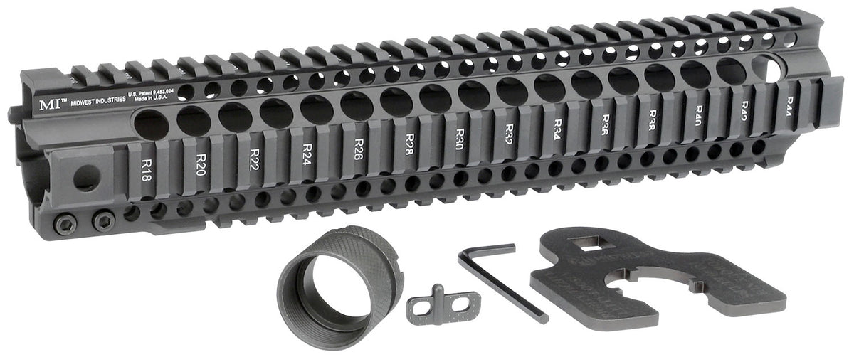 Midwest Industries T-Series AR-15 One-Piece Free Float Rail Black Aluminum 12.625"