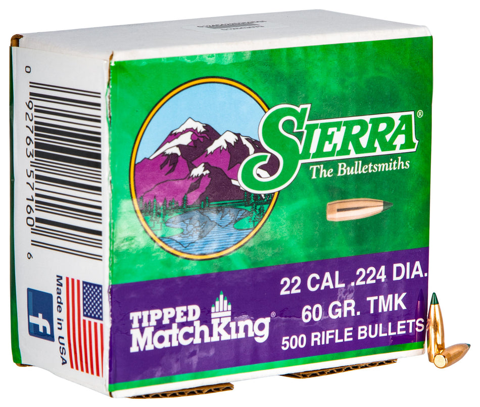 Sierra 7160C Tipped MatchKing .22 Caliber 60 Grain TMK Bullets 500/Box