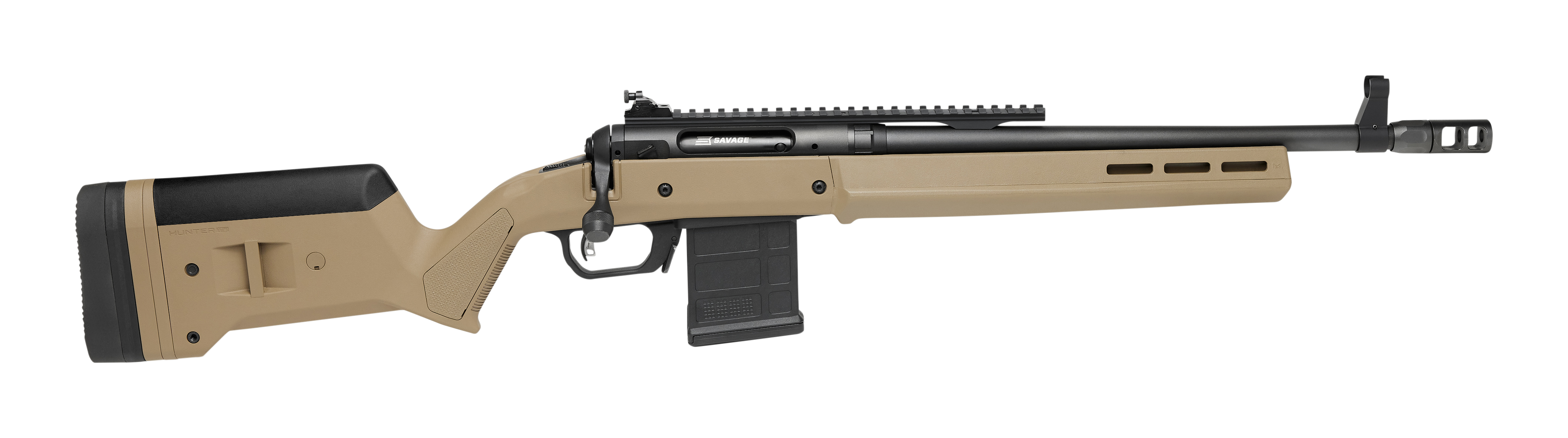 Savage Arms 58190 110 Scout Full Size 300 Blackout 10+1 16.50" Flat Dark Earth Threaded Barrel, Picatinny Rail Carbon Steel Receiver, Magpul Hunter Synthetic Stock